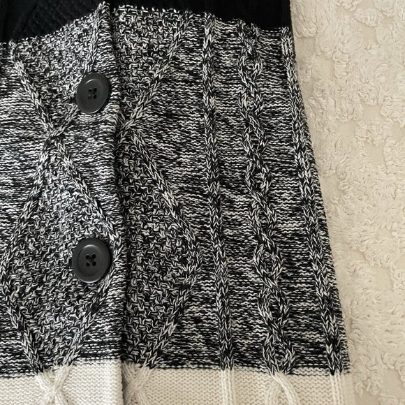 Talbots Cardigan Sweater Womens X Black White Button Up Cable Knit Fisherman NWT - Picture 10 of 12